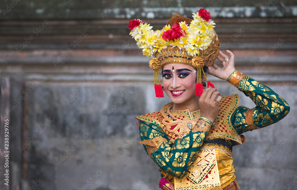 Balinese legong dancer in traditional outfit and full make up Balinese legong dancer in traditional outfit and full make up