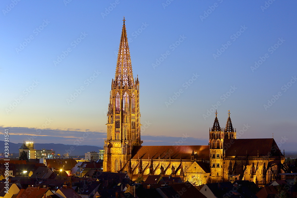 Naklejka premium Illuminiertes Freiburger Münster