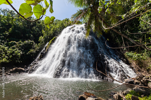 Kepirohi Waterfall in a jungle with palm trees around, near Nan Madol ruins, Pohnpei island, Federated states of Micronesia, Oceania photo