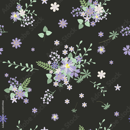 Vintage romantic trendy seamless pattern (tiling). Abstract flowers with soft colors for your design © Rasveta