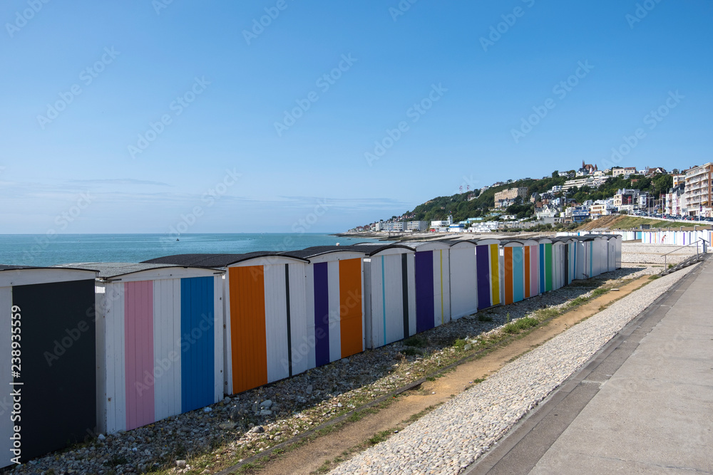 Fototapeta premium Colored Beach Cabins in Le Havre, Normandy, France