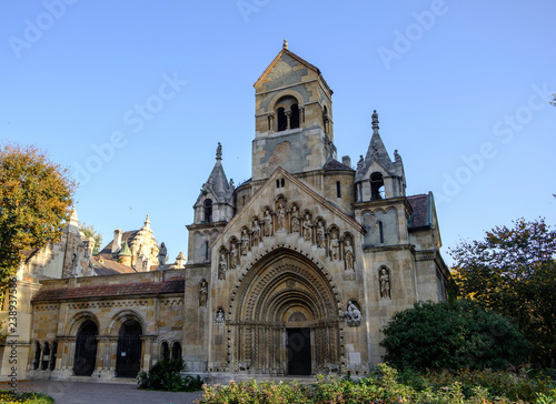 Scenic view of little Jaki chapel near Vajdahunyad Castle in Varosliget park int the historic center of capital of Hungary Budapest