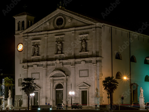 Night view of the church of Santissimo Redentore, or Duomo of Palmanova, Udine, Friuli Venezia Giulia, Italy