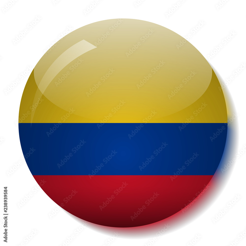 Fototapeta premium Colombian flag glass button vector illustration