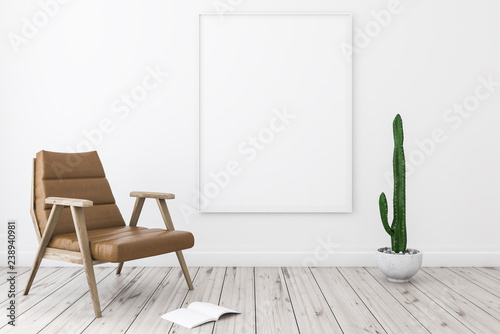 Fototapeta Naklejka Na Ścianę i Meble -  White living room with armchair, poster