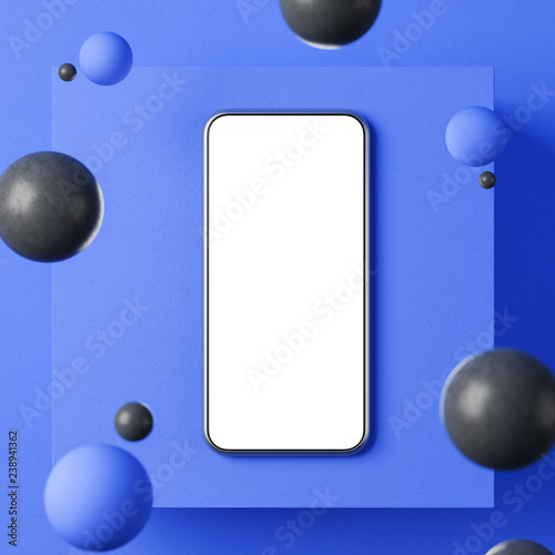 Mock up smartphone screen on blue