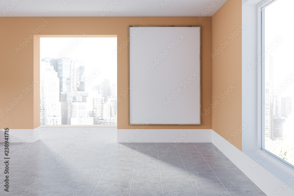 Fototapeta premium Empty orange room with poster
