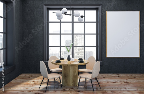 Gray dining room interior with poster