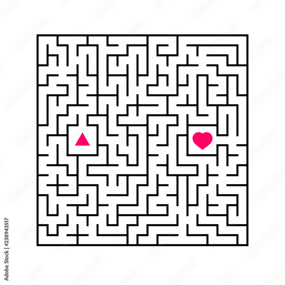 Abstract square maze. An interesting and useful game for children. Find the path from arrow to heart. Simple flat vector illustration isolated on white background. Abstract square maze. An interesting and useful game for children. Find the path from arrow to heart. Simple flat vector illustration isolated on white background.