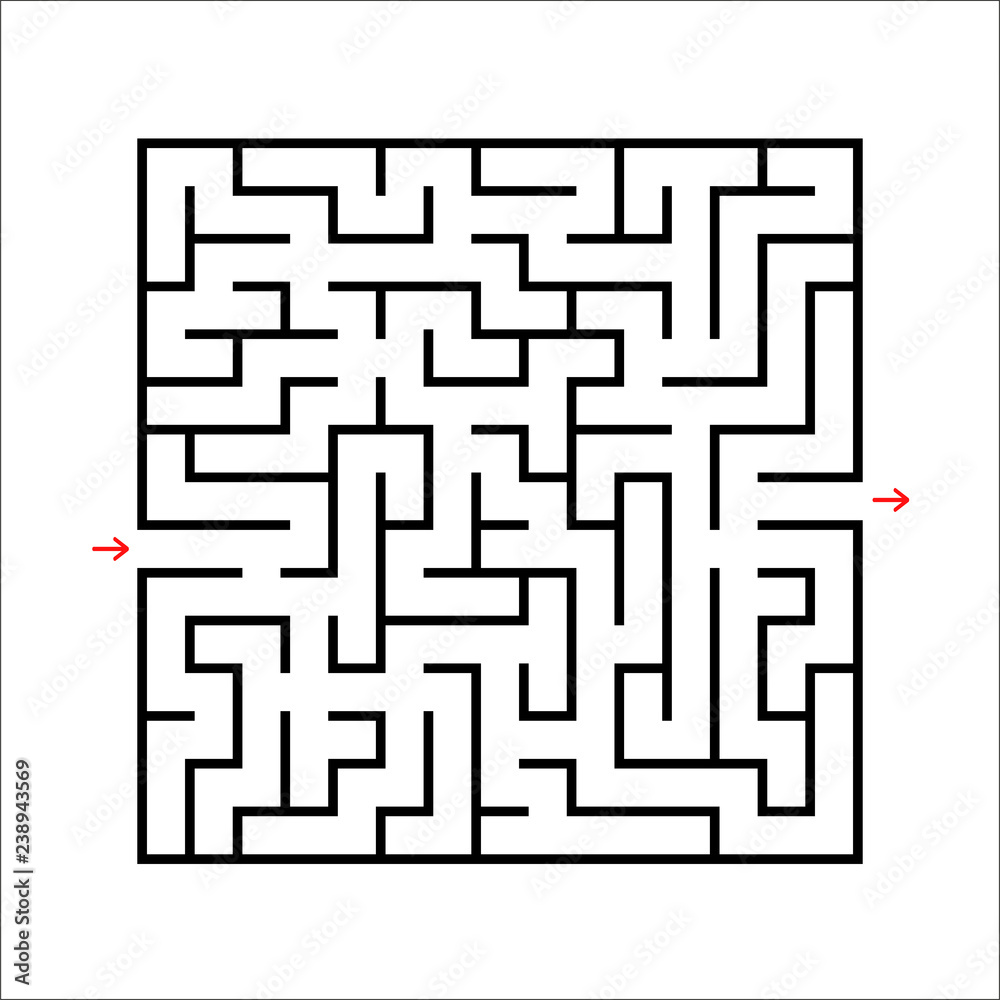 Black square maze. An interesting and useful game for kids. Children's puzzle with one entrance and one exit. Labyrinth conundrum. Simple flat vector illustration isolated on white background. Black square maze. An interesting and useful game for kids. Children's puzzle with one entrance and one exit. Labyrinth conundrum. Simple flat vector illustration isolated on white background.