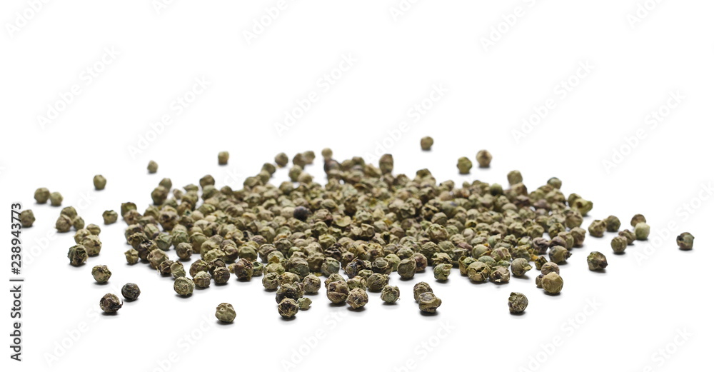 Dry green pepper pile, peppercorn isolated on white Dry green pepper pile, peppercorn isolated on white