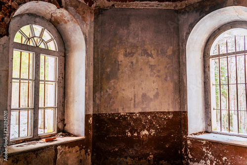 Inside Interior of an old Abandoned Church in Latvia, Galgauska - light Shining Through the Windows
