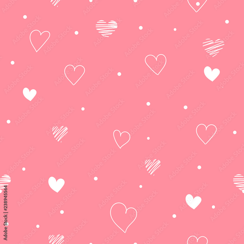 Pink seamless pattern Valentine's Day with white hearts