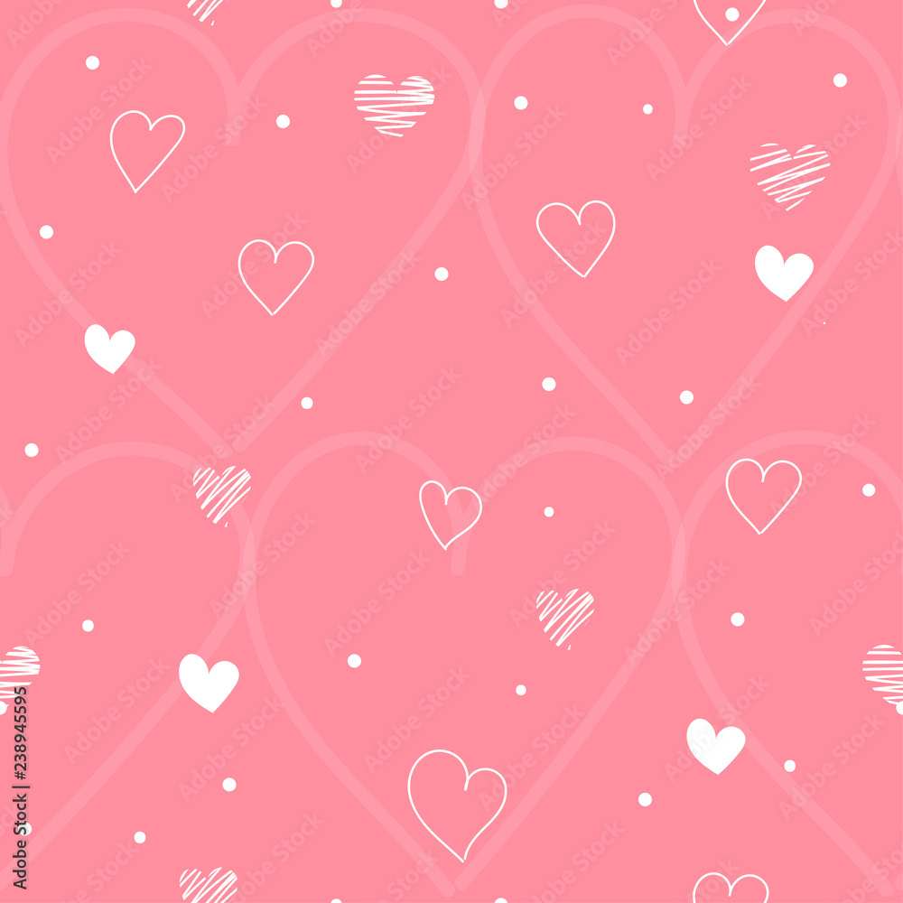 Pink seamless pattern Valentine's Day with white hearts