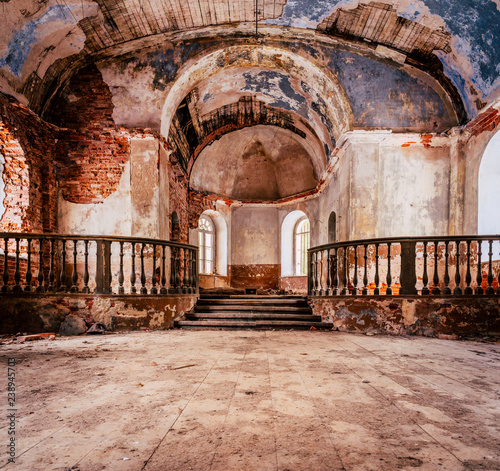 Inside Interior of an old Abandoned Church in Latvia, Galgauska - light Shining Through the Windows