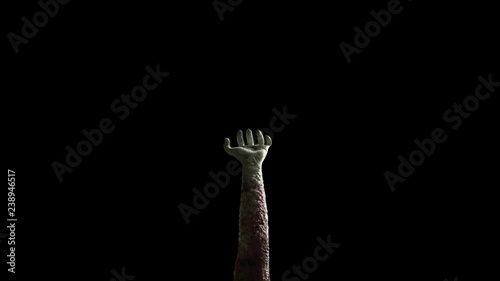 3D looped animation clip of a realistic Zombie hands and face come up with alpha channel isolated on black background. Rendered as looped QuickTime PNG + Alpha Channel with transparent background.