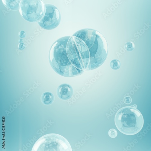 Soap bubbles isolated on blue background