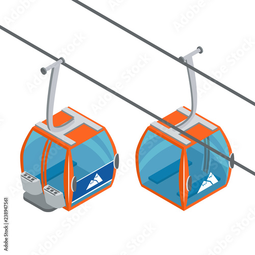 Ski Lift Gondolas moving. Isolated on white background. Illustration of winter transport for the advertising flyer, post card or banner
