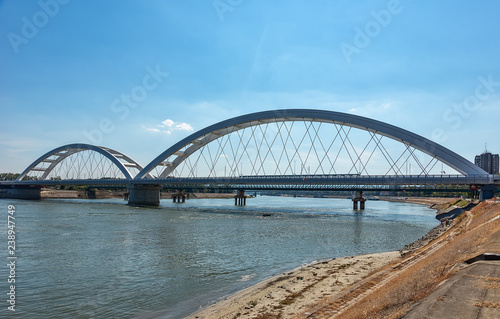 Novi Sad, Serbia - September 18, 2018: Zezelj bridge over Danube in Novi Sad