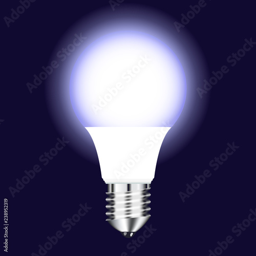 Vector drawing bright LED lamp with cold glow on a dark background