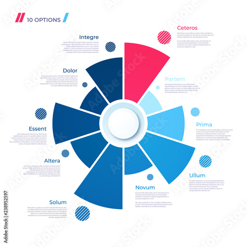 Pie chart concept with 10 parts. Vector template for web, presen