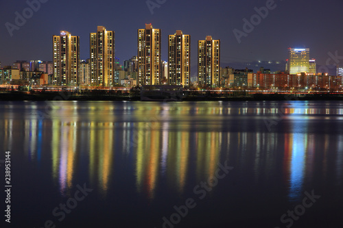 the night view of the city from the Han River in Seoul © shin