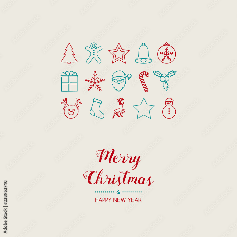 Fototapeta premium Christmas wishes with hand drawn decorations. Vector.