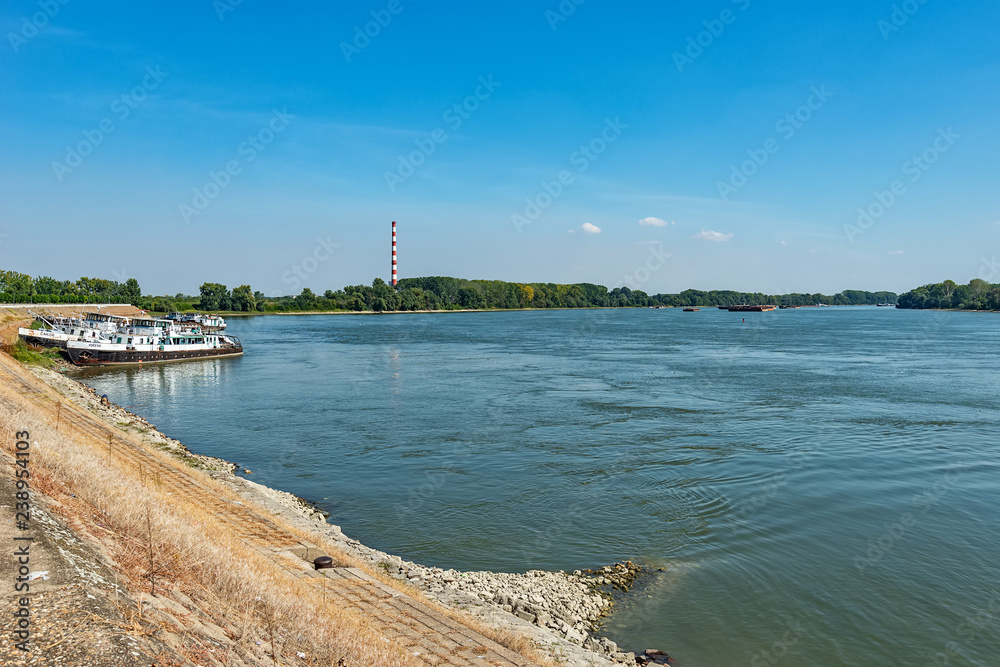 Novi Sad, Serbia - September 18, 2018: Riverside of river Danube in Novi Sad.