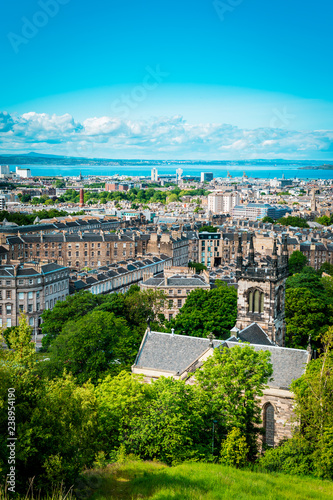 View to the city of Edinburgh with its historic houses and alleyways, Scotland