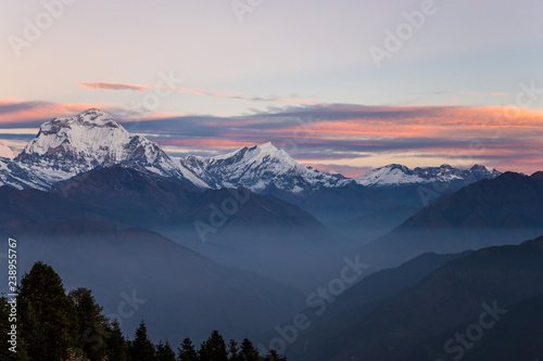 Sunrise in the mountains. Annapurna range, Himalayas, Nepal