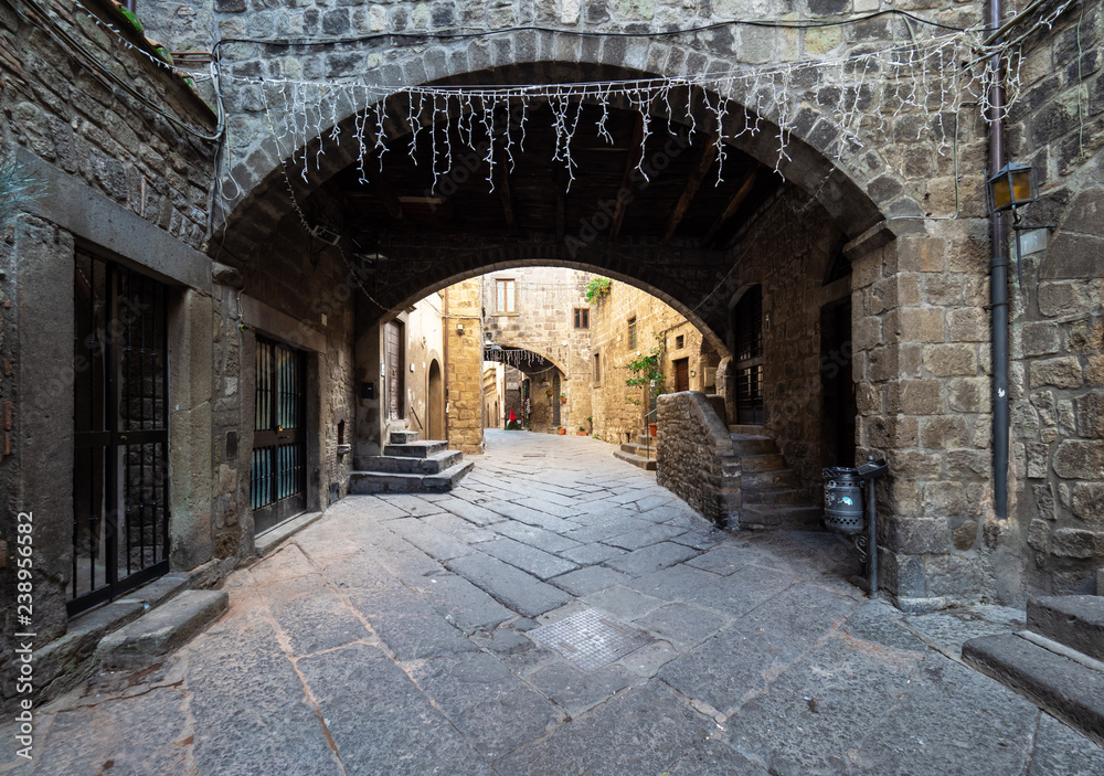 Viterbo (Italy) - A sunday morning in the medieval city of the Lazio region, ancient district named San Pellegrino, during the Christmas holydays.