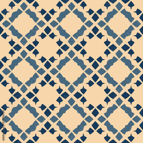 Vector geometric seamless pattern. Folk ornament. Teal, deep blue and yellow