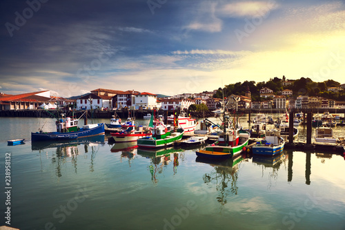 Fishing boats in Saint Jean de Luz harbour in Pays Basque, France