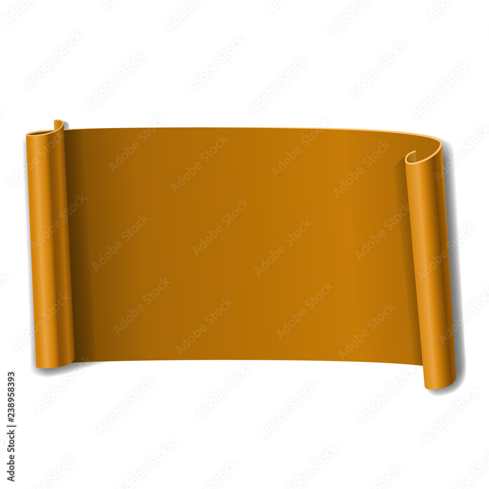 Orange scroll isolated on white background. Paper roll banner 3D. Ribbon  design for Christmas frame, New Year decoration, curved retro border.  Smooth realistic texture. Vector illustration Stock Vector | Adobe Stock