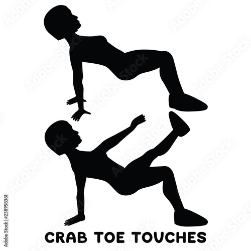 Crab toe touches. Sport exersice. Silhouettes of woman doing exercise. Workout, training.
