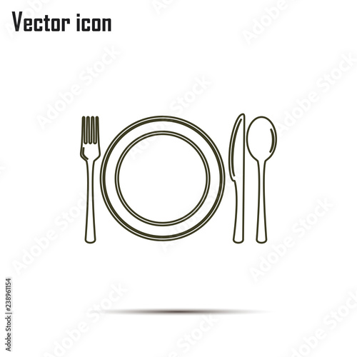 Line icon- sign with spoon, fork and knife.Menu card.