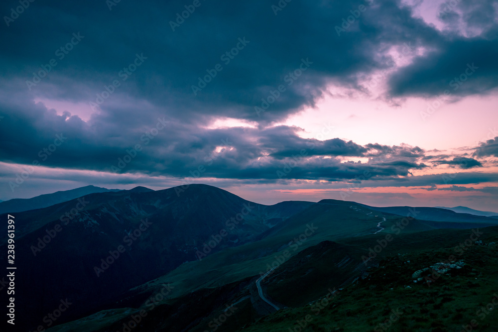 scenery landscape at sunset in mountains