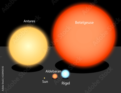 Comparison of stars size. Stars of the Milky Way galaxy in comparison with Sun. Our Sun size photo