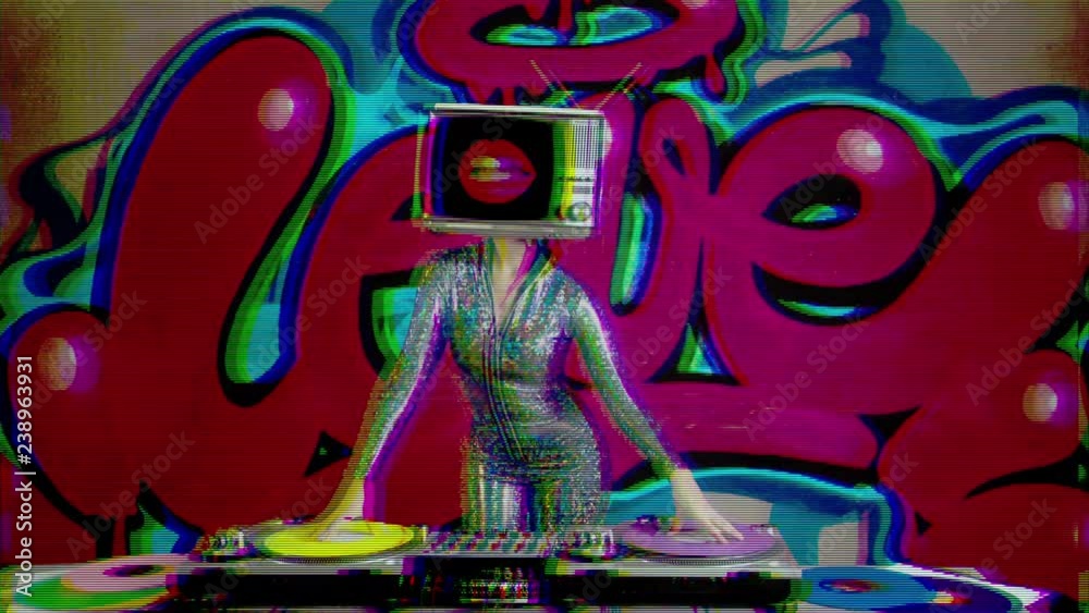 tv head woman graffiti dj party disco