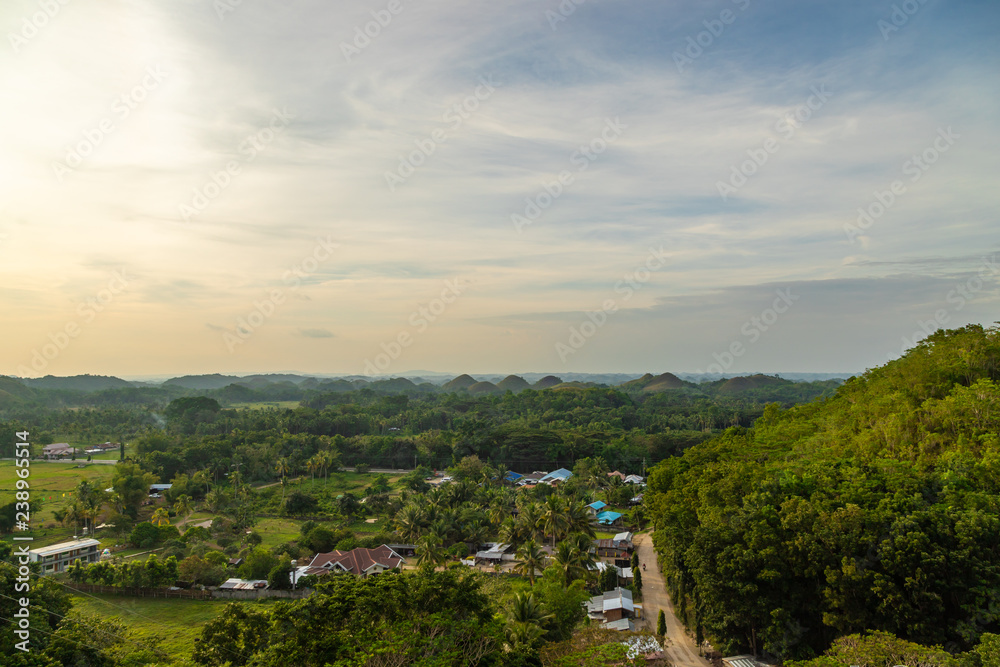 Naklejka premium Aerial view Beautiful hilly mountains landscape. Big hills on a tropical island Bohol , Philippines