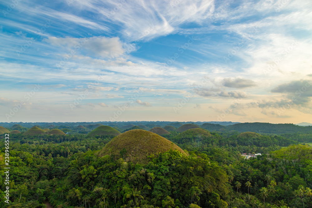 Amazingly shaped Chocolate hills on sunny day on Bohol island, Philippines