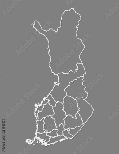 Finland map with different regions using white lines on dark background vector illustration