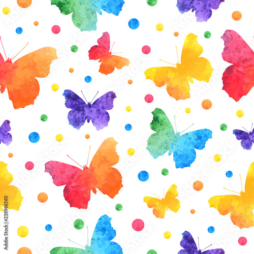 Colorful watercolor seamless pattern with cute butterflies isolated on white background. eps10. © Vika92