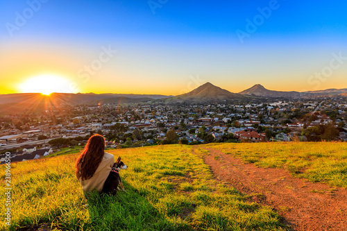 Watching the Sunset with Dog on Hill  photo