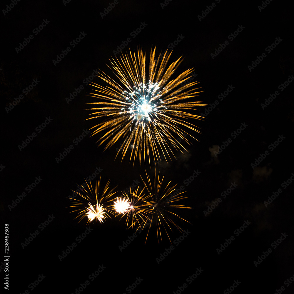 White fireworks isolated on black background