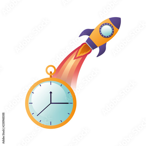 clock with time and rocket isolated icon