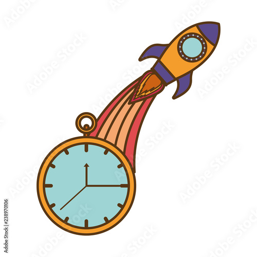 clock with time and rocket isolated icon