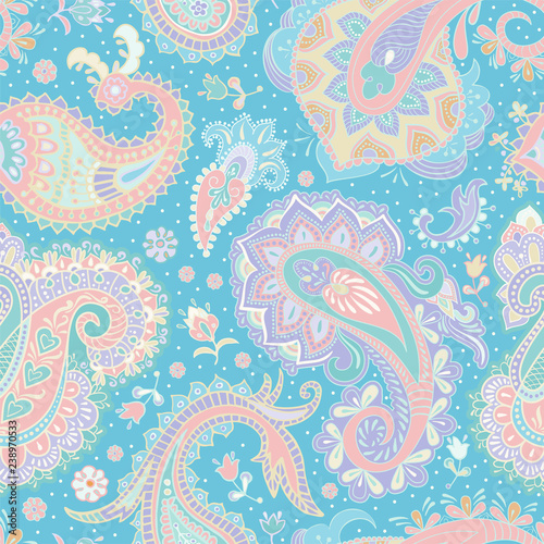 Colorful Paisley pattern for textile, cover, wrapping paper, web. Ethnic vector wallpaper with decorative elements. Indian decorative backdrop. Vector indonesian batik