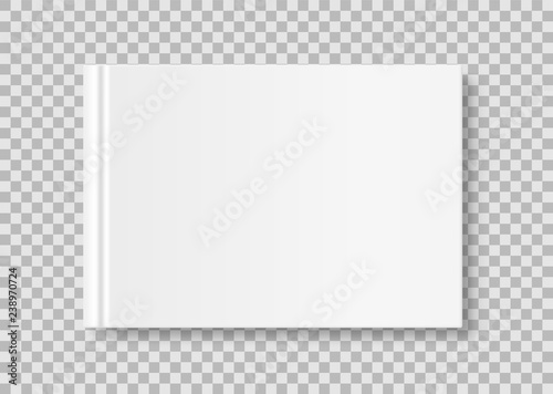 Horizontal closed book mock up isolated on transparent background. White blank cover. 3D realistic book, notepad, diary etc vector illustration