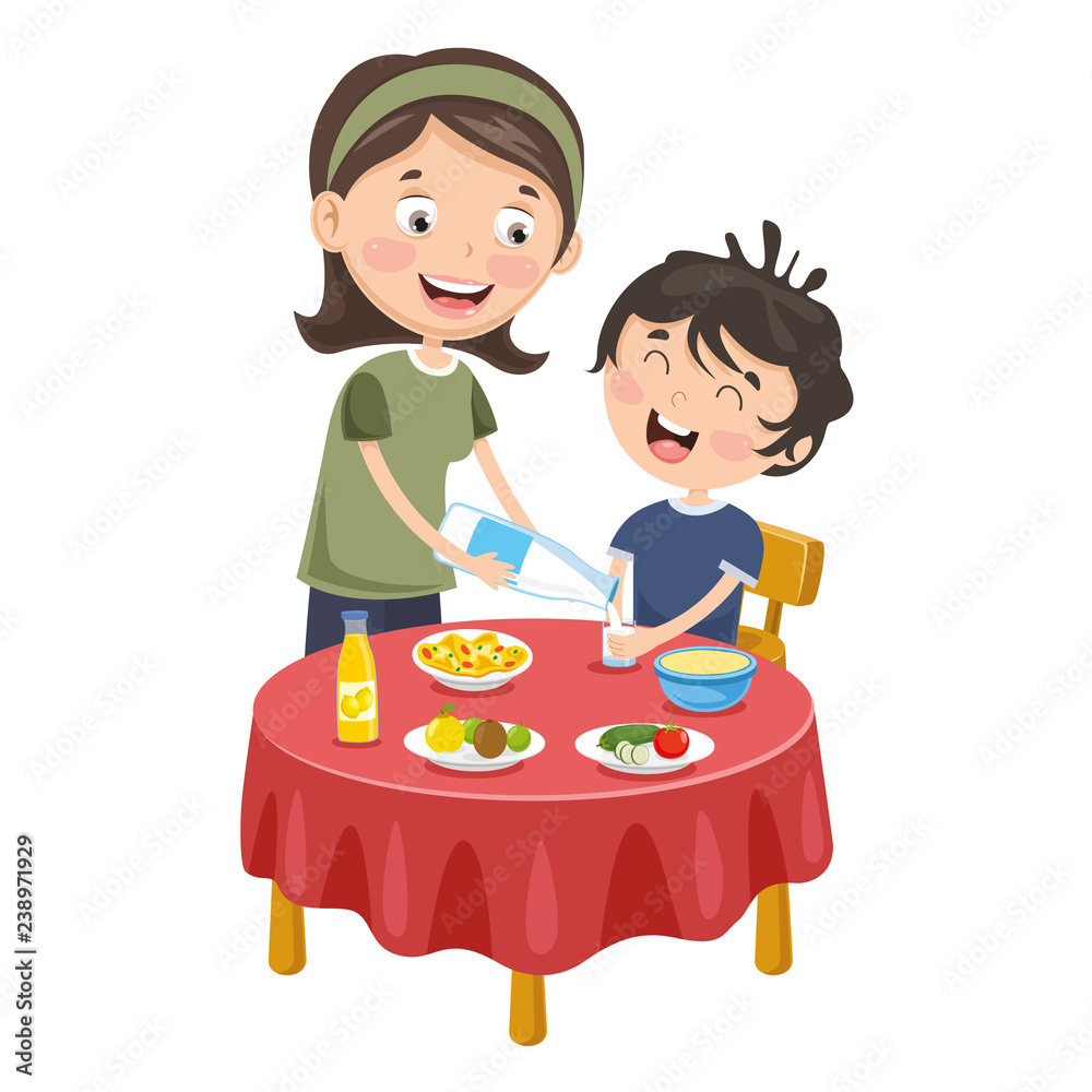 Vector Illustration Of Mother Prepare Breakfast For Kid Vector Illustration Of Mother Prepare Breakfast For Kid